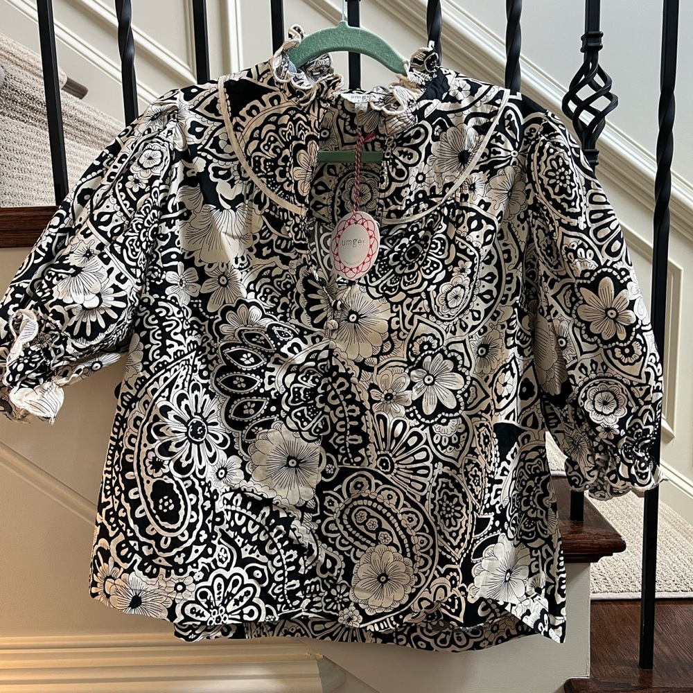 💚NEW NWT UMGEE Floral Black White LARGE BLOUSE Top